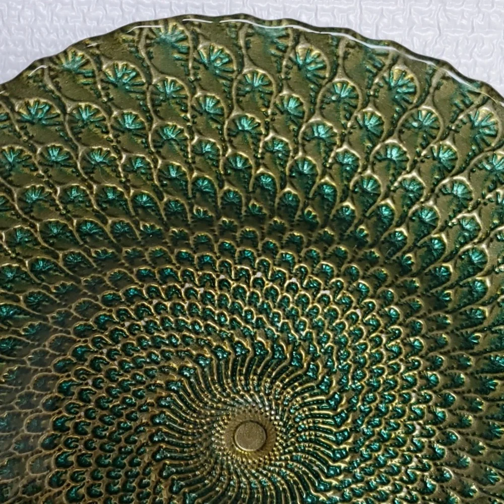Peacock Feathers Iridescent Gold & Teal Plate 8 5/8